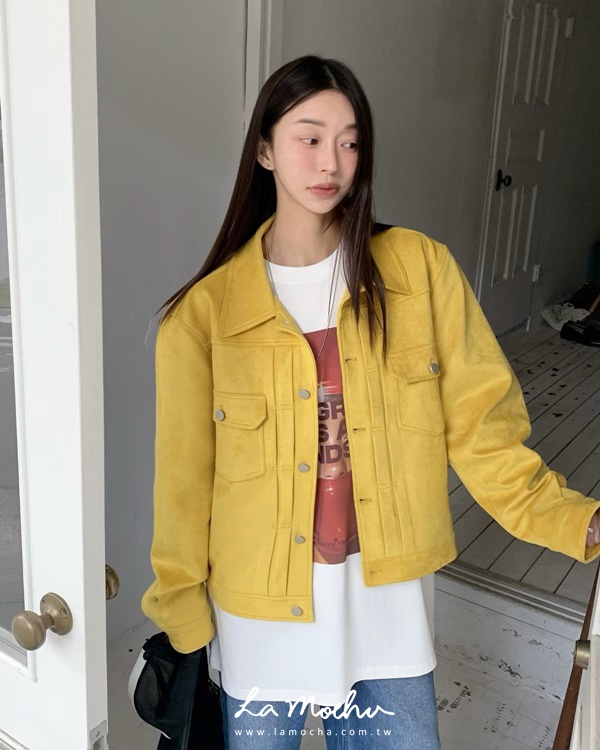 雙口袋麂皮翻領外套